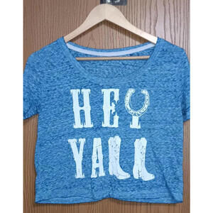 Fifth Sun Womens Short Sleeve Crop Top Size Small "Hey Yall" Heather Blue...